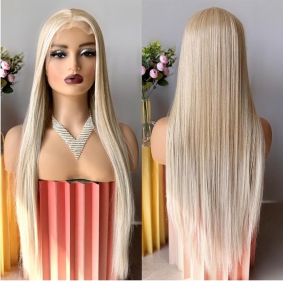 613 Blonde White Straight Platinum Blonde Lace FrontWig NEW Pre